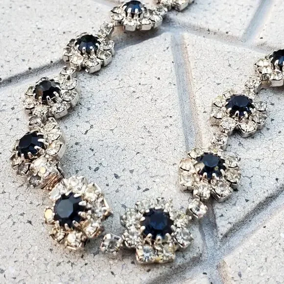 Sparkly Silver Tone Faux Sapphire & Diamond Accent Statement Necklace Vintage - Picture 7 of 8